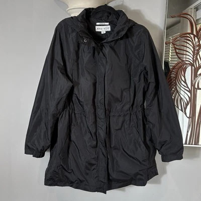 Ava & Viv 夹克女式 1X 黑色连帽防水雨衣大码 — 第 1/4 张图片