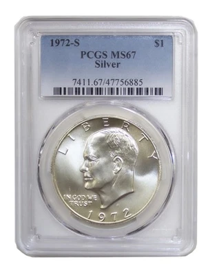 1972 -S Silver Eisenhower (IKE) BU dólar PCGS MS67 (B3) - Imagem 1 de 3