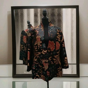 Soft Suroundings Dynasty Brocade Metallic Look on Black Dressy Jacket Blazer XL - Picture 1 of 10