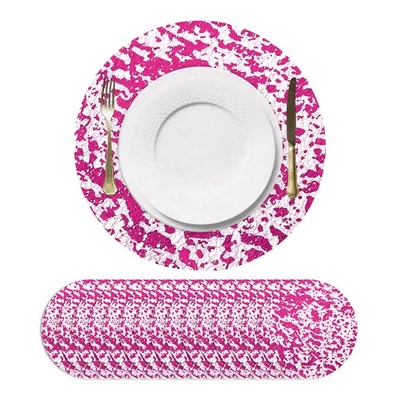 16 Stk rosarote runde Einweg-Tischsets, 13" metallische Glitzerfolien-Netzmatten - Bild 1 von 4