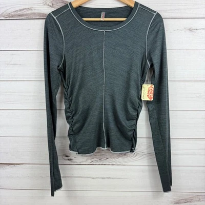 Free People длинным рукавом Топ собранными в Рюш сторонами шов деталь маленький новый с Ярлыками - Изображение 1 из 4