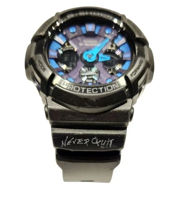 Raro! Relógio Casio G-SHOCK × Never Quit 5229 masculino grande GA-200SH preto e azul  - Imagem 1 de 4