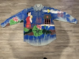 TALK OF THE WALK LARGE FENGYUE CHINESE VINTAGE BUTTON UP HAND PAINTED - Picture 1 of 6
