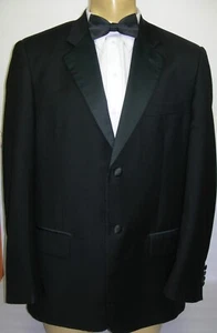 Baroni Men Super 150's Black Tuxedo Satin Lapel & Buttons Ventless 2 Button 42R - Picture 1 of 11