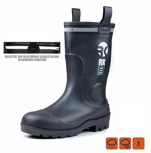 RK Mens Waterproof Rubber Sole Rain Boots - RKBS-BLK - Picture 1 of 4