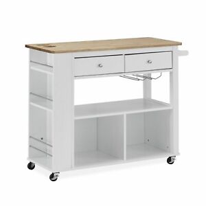 Mobile Wooden Kitchen Cart with Storage and Wheels