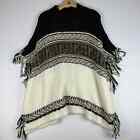 Free People Poncho Sweater Labyrinth Black Brown White Women's Small / XS Wool