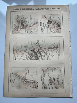 antique map Grimsby Harwich Sunderland Scarborough Goole 1872 - Imagem 1 de 4