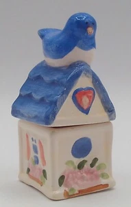 Vintage Salt & Pepper Shakers Bluebird & Bird House Stacking 3.75" Tall - Picture 1 of 9