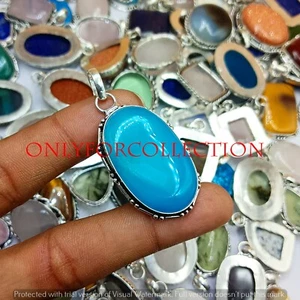 Blue Banded Agate & Mix Gemstone 925 Sterling Silver Plated Design Pendant Lot - Picture 1 of 4