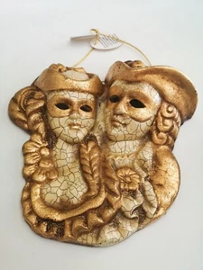 Venetian Masquerade Ceramic Carnival Wall Hanging Hang Mask Decor Gold - Picture 1 of 1