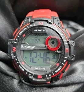 ARMITRON PRO SPORT 40/8440 X7-7A Water Resistant 330ft Men's Watch Black/Red - Picture 1 of 9