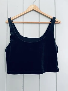 Athleta Crop Top Size XL Black Velvet Cut Out Back Sleeveless Stretch - Picture 1 of 6