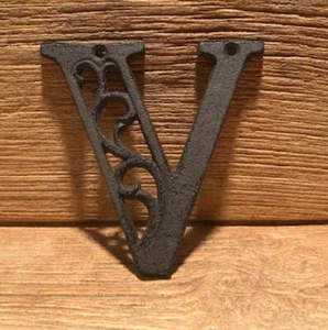 Letter "V" Ornate Cast Iron Filigree 4 5/8" tall by 4 5/8" wide Rustic 0557-V - Picture 1 of 24