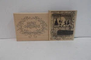 MERRY CHRISTMAS THEMED ASSORTED WOODEN STAMPS SET OF 2 - Picture 1 of 2