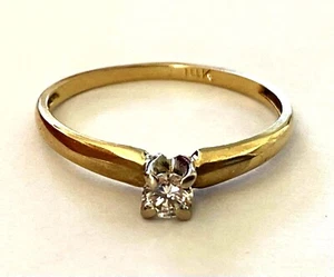 Vintage 14K Solid Yellow Gold Natural Diamond Ladies Engagement Ring Size 4.25 - Picture 1 of 11