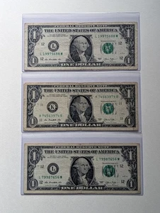 US Three 2013 $1 Bills, Broken Ladders, Circulated  - Picture 1 of 2