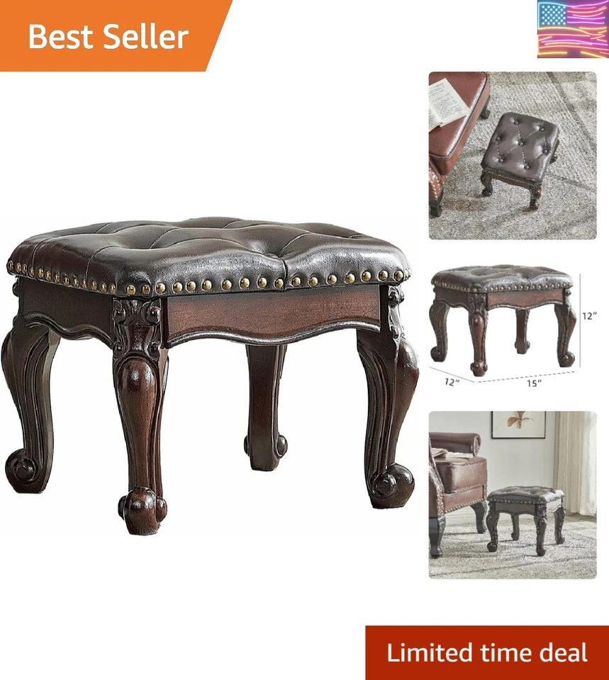 Elegante otomana compacta: reposapiés de madera duradero en marrón oscuro para cualquier habitación Foto 1 de 4