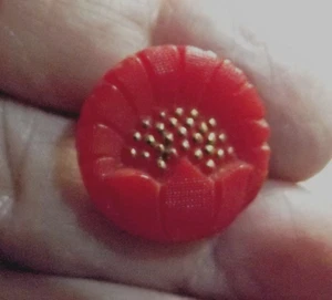 Botón de cristal rojo vintage - flor con brillo dorado (4602) - Imagen 1 de 5