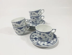 5x Royal Copenhagen Blue Fluted Half Lace 719 Coffee Cups & Saucers Set - Picture 1 of 17