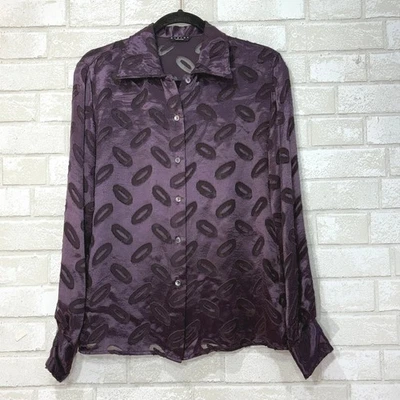 紫色缎面倦怠上衣女式中号意大利 44 Whimsigoth Moody Goth 波西米亚秋季 — 第 1/4 张图片