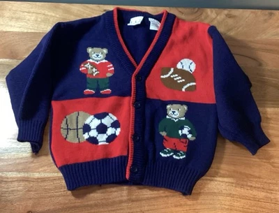 Cárdigan De Colección TKS Basics Niño Pequeño 4T Azul Marino Rojo Suéter Deportes Pelota Oso Botón Foto 1 de 4