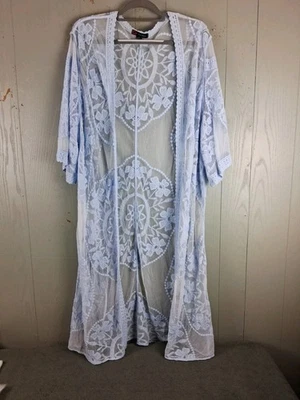 Indigo Poppy Boho Lace Long Cardigan Duster 3X Fairy Romantic Kimono Coverup - Image 1 of 4