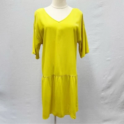 Vestido Eileen Fisher Drop Waist Shift Back Tie Lagenlook em Yarrow Citron tamanho XS - Imagem 1 de 4
