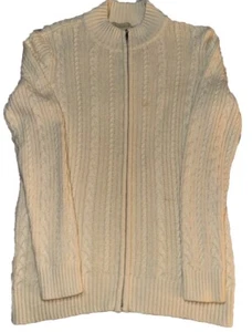 APPLESEED'S Sweater Women's Medium Ivory Cable Knit Full Zip Preppy Cardigan - Picture 1 of 3