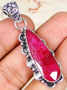 Ruby & 925Silver HandmadeFashionablePendant 47mm G83-34674 &925 Silver chain&box - Picture 1 of 3