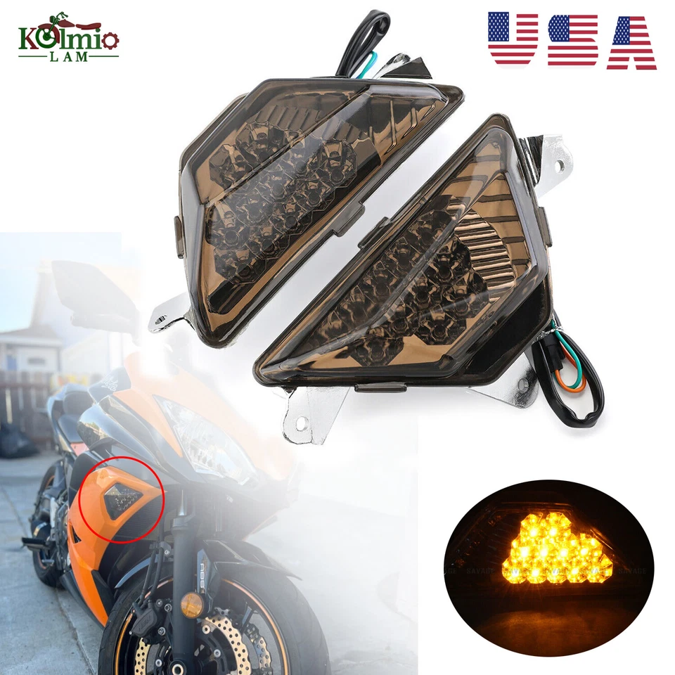 Luz LED intermitente delantera apta para NINJA 250 300 400 650 1000 18-23 ZX-6R 13-21 Foto 1 de 4