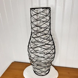 Vintage 17.5“ Caged Fishing Nets Metal Wire Blown Clear Bubble Glass Vase NICE - Picture 1 of 9