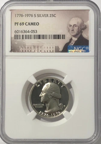 1776 - 1976 S NGC PF69 CAMEO PROOF SILVER WASHINGTON QUARTER  25c BICENTENNIAL Cover