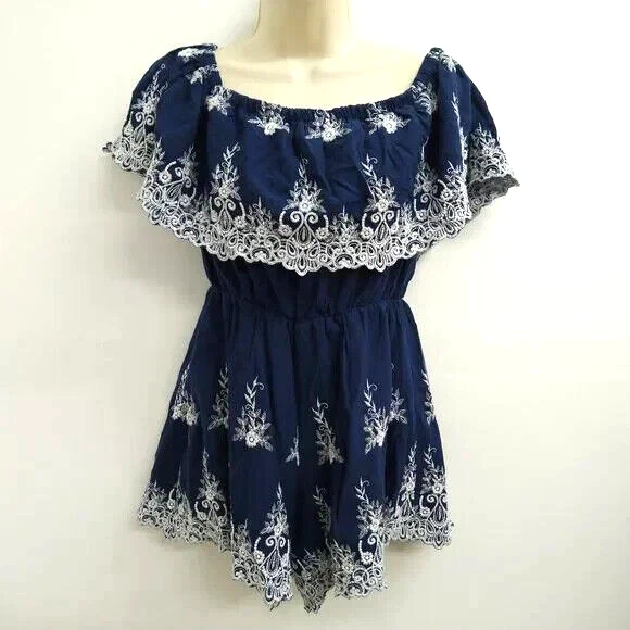 AGACL Womens Jumpsuit Medium Blue Shorts Sleeve Beach Summer Ladies - Image 1 of 4