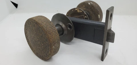 Antique Small Mortise Latch Set w/ Hemacite Composite Door Knobs Escutcions P22 Cover