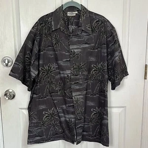RON JON Black Palm Tree Hawaiian Button Up Shirt Size XL 100% Cotton - Picture 1 of 9