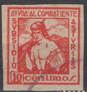 ASTURIAS - Ayuda al Combatiente 10 Cts Sello Local Republicano Spain Civil War - Imagen 1 de 1