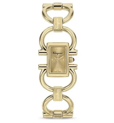 Nuevo Reloj W Caja FERRAGAMO Doble Gancini Mini Enchapado en Iones Acero Inoxidable, 20.5mm Foto 1 de 4