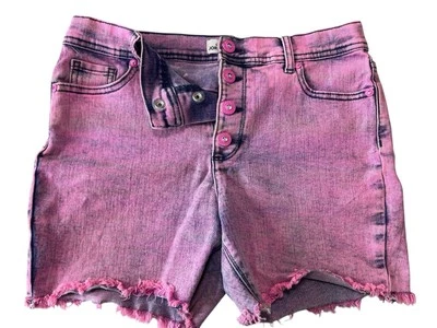 Pantalones Cortos Denim Jordache Juvenil Talla 18 Cintura Alta Dobladillo Deshilachado Rosa Azul Lavado Ácido Foto 1 de 4