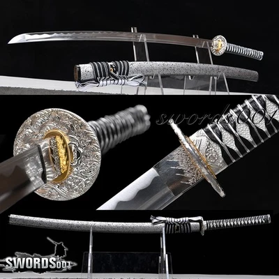 Handmade Silver Dragon Sword Japanese Samurai Katana Carbon Steel Sharp Blade - Image 1 of 4