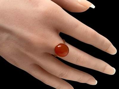 Anillo ágata naranja oro 9 quilates cabujón años 60 Foto 1 de 4