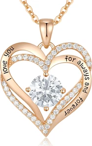 Forever Love Heart Necklaces for Women, Wedding Anniversary, Birthday Gift for W - Picture 1 of 7