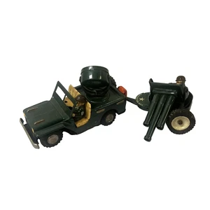 Vintage 2pc Military Search Light Jeep & Ammunition Cart Tin Toys (LK1109) - Picture 1 of 24