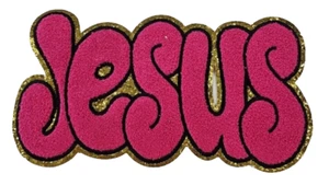 Jesus Rose Chenille & Gold Glitter Iron On Patch - Picture 1 of 2