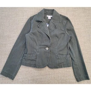 Nine & Co. Weekend by Nine West Denim Blazer Jacket Womens Size 6 Olive Green - Picture 1 of 10