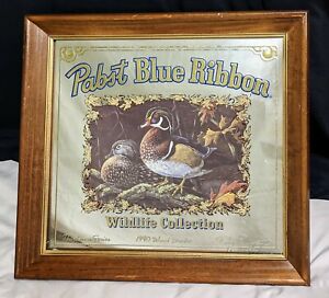 1990 Pabst Blue Ribbon PBR Beer Mirror Sign Wood Ducks Wildlife Collection 