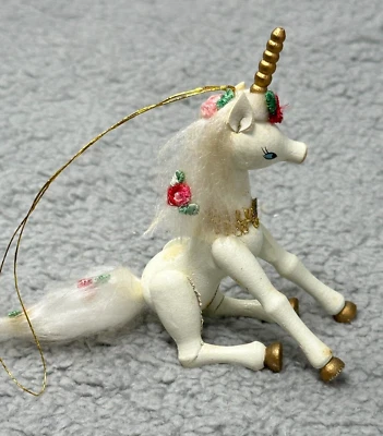 Vintage Unicorn Ornament Wood Kurt Adler Christmas 1982 Painted White Gold Horn - Image 1 of 4