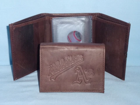 OAKLAND A's ATHLETICS   Leather TriFold Wallet    NEW    dark brown 3v wd Cover