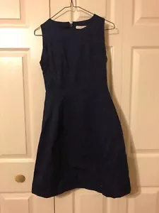 New York & Company Eva Mendes Solid Navy Geometric Fit and Flare Dress 0 NWT - Picture 1 of 4