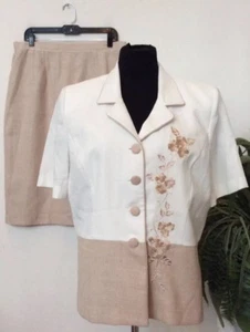 Koret Women's Career Ivory Beige 100% Polyester 2 Piece Skirt Suit Size 16 EUC! - Picture 1 of 7
